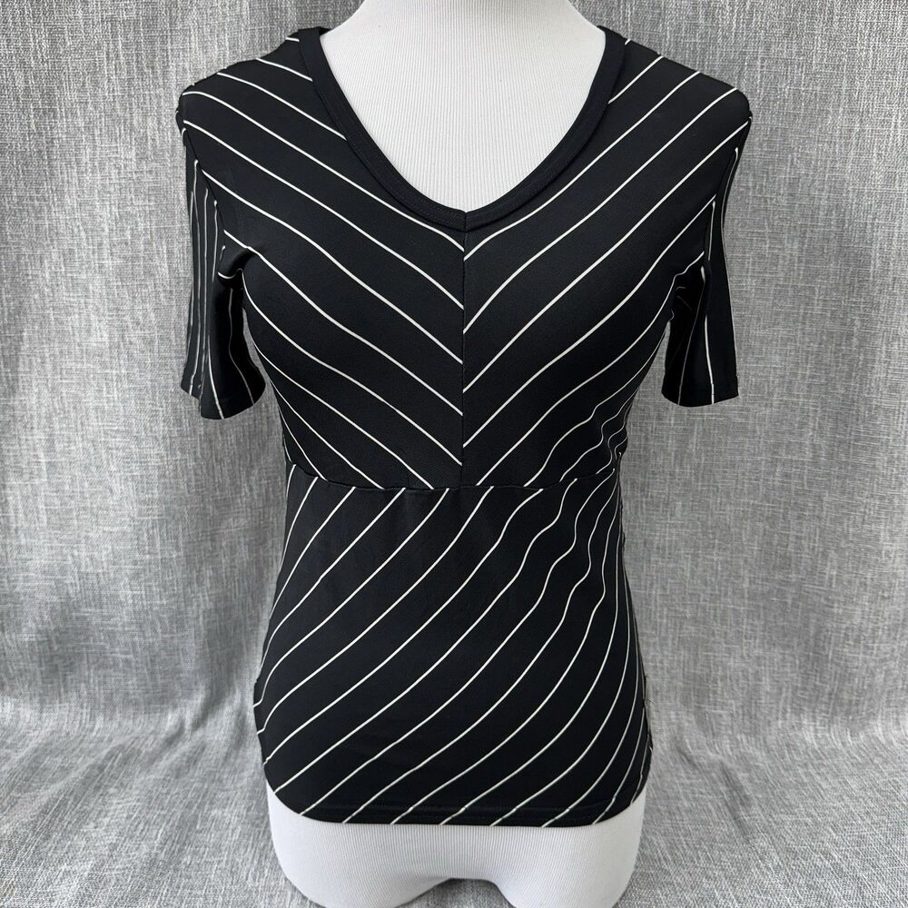 VTG 90s Versace Jeans Couture Black White Chevron Stripe Top Made in Italy S
